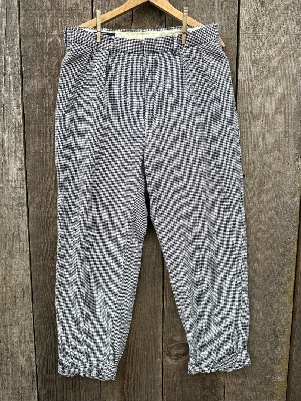 Vintage Polo Ralph Lauren Pleated Linen Cotton Pants 33x28 Houndstooth Trousers